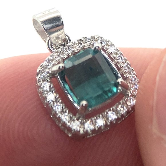 Blue Tourmaline 1.01ct White Gold Finish Solid 925 Sterling Silver Pendant - Picture 1 of 7